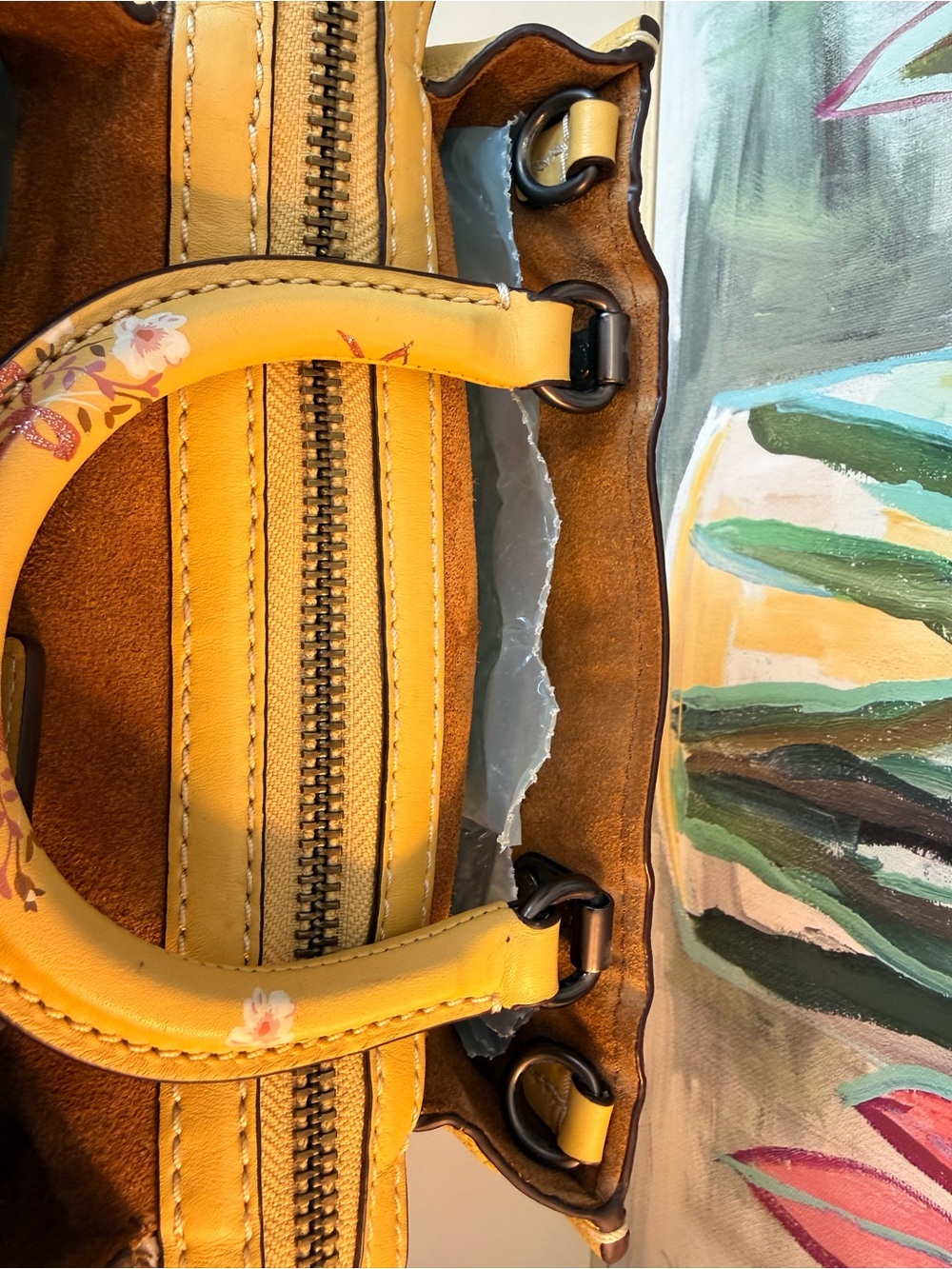 Preowned Rare Coach 1941 Rogue 25 with Sequins Floral Bow Print Yellow - Picture 7 of 15
